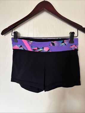 Ivivva Black Exercise Shorts with Purple and Pink Geometric Waistband